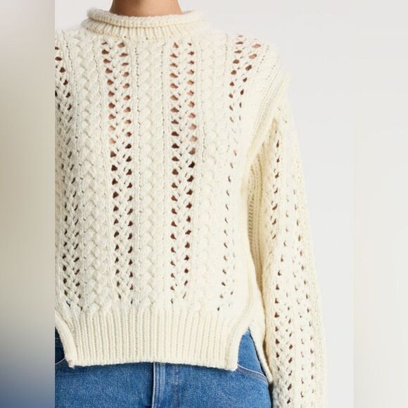 A.L.C Chandler Cotton Cable Merino wool Sweater In Off White - Picture 5 of 11